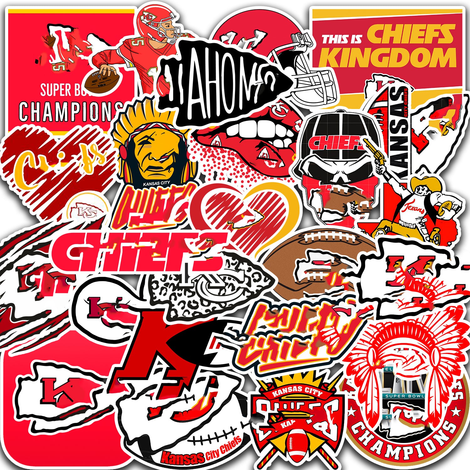 35PCS Kansas-City Stickers Chiefs - Football and Rugby Decals for Kids Teens Adults