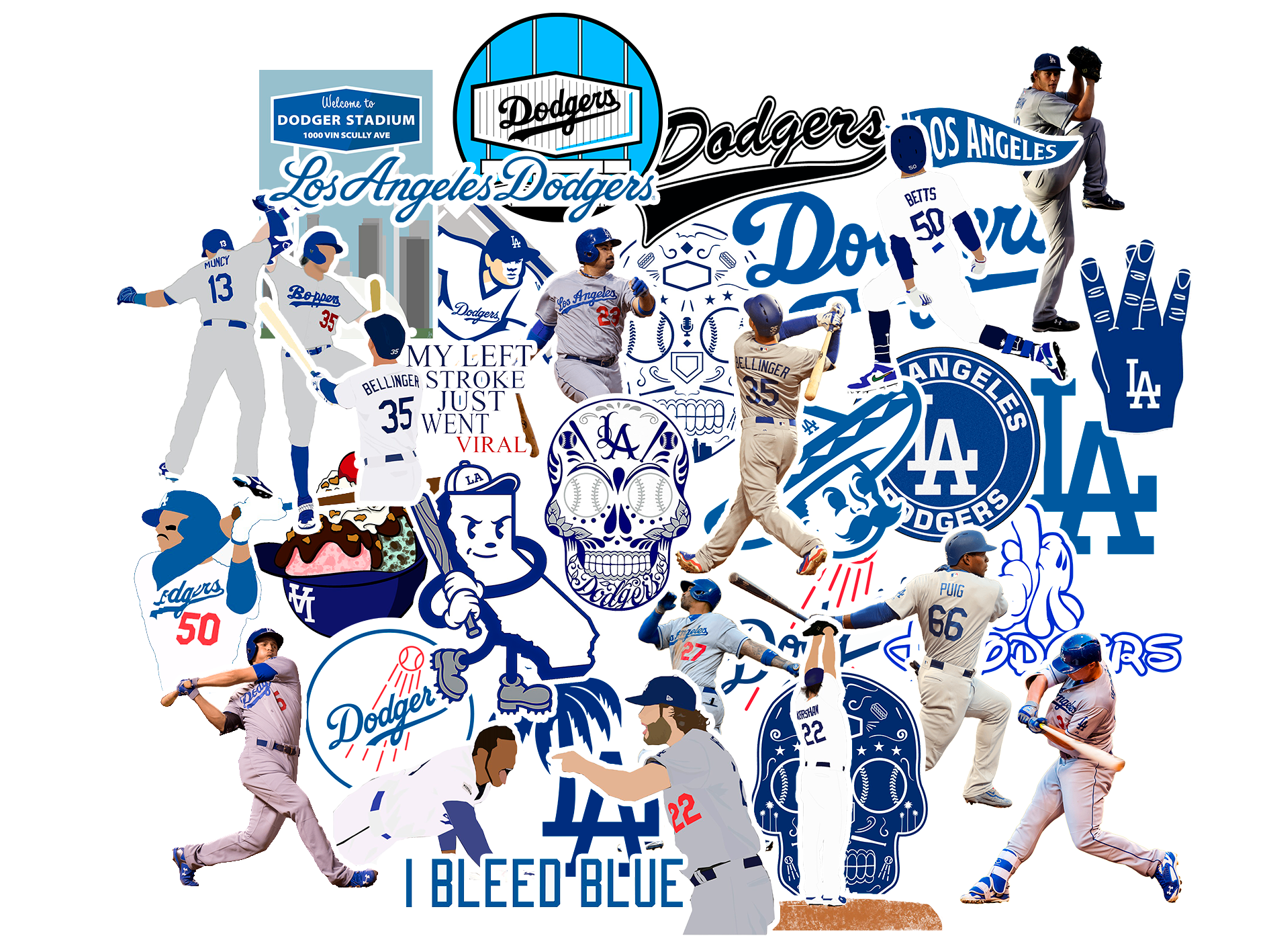 35pcs Los Angeles Baseball Dodgers Stickers for Kids Teens Adults Fans Gifts