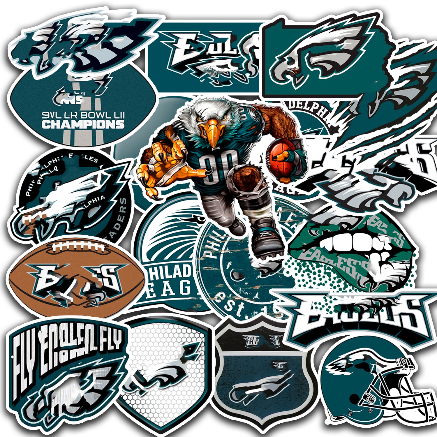 25pcs Philadelphia Stickers Eagles Pennsylvania Football and Rugby Decals for Kids Teens Adults Fans