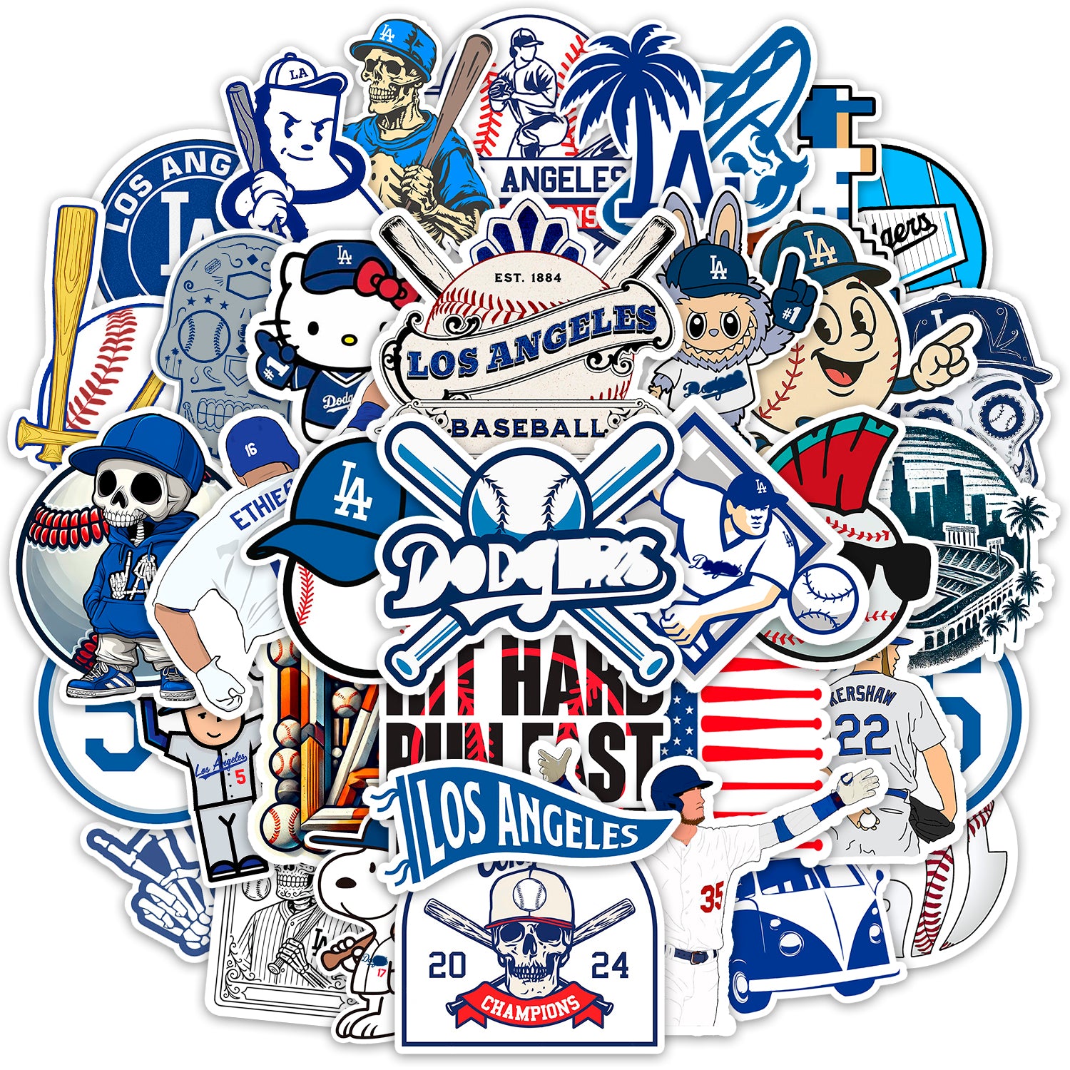 110pcs Los Angeles Baseball Stickers Dodgers for Kids Teens Adults Fans Gifts